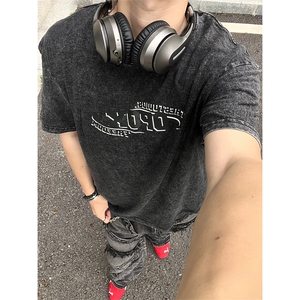 抖音得物供货 240克重磅现货宽松美式纯棉水洗做旧印花T恤ATSX01图片