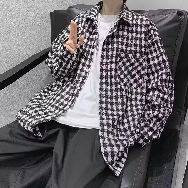 编织小香风外套男春秋潮牌痞帅千鸟格夹克休闲潮流男装JK408,男装夹克,星座1116A-1（原606A）
