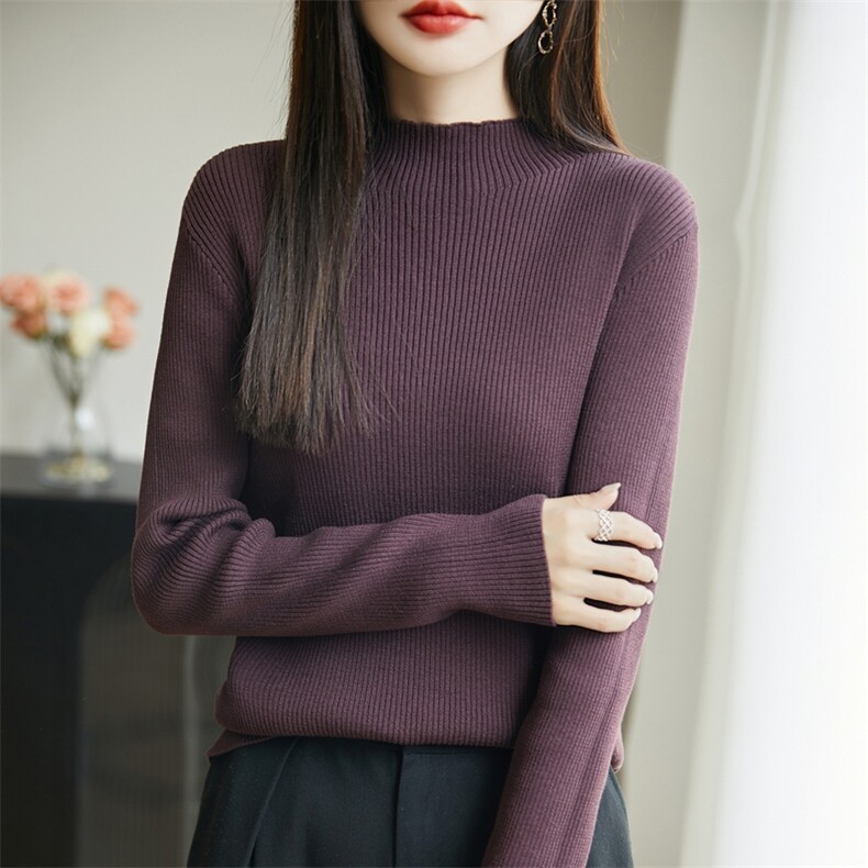 2025年秋季新款百搭女士半高领抽条长袖针织衫,针织衫/毛衣,丹芙娇羊绒