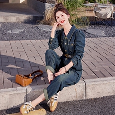 （现货）2026春秋新款设计感气质高腰显瘦复古工装牛仔连体裤女，女装连体裤，印象茜