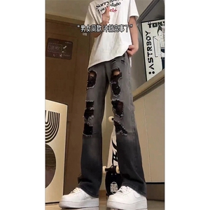 美式ins高街小众hiphop夏季破洞牛仔裤货号K729P60图片
