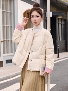 时尚提花新中式羽绒服女短款2025新款90%白鸭绒外套图片