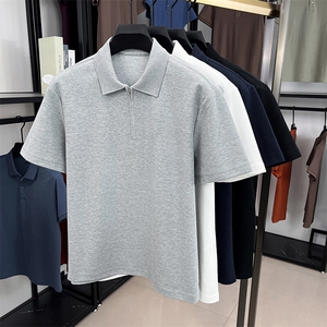 夏季棉短袖半拉链翻领POLO衫男T恤潮流品质上衣体恤男装图片
