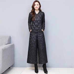 羽绒服套装女2024冬季新品中青年气质显瘦时尚阔腿裤白鸭绒两件套图片