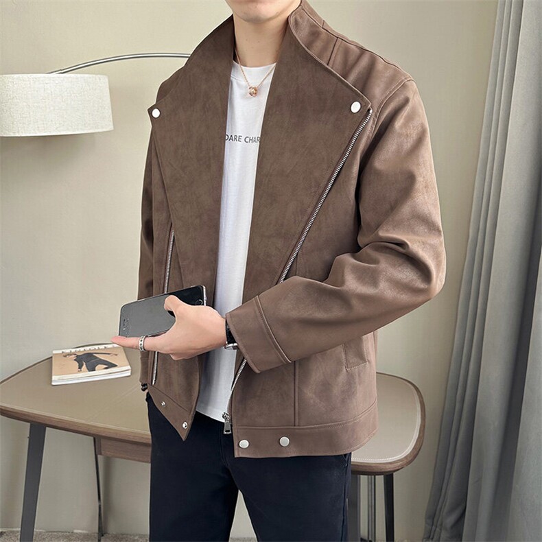 店主风~2025春季新款大翻领PU皮夹克外套K694/P78，男装夹克，电商B331