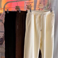 日系裤子男春秋季韩版宽松束脚裤灯芯绒B387P33图片