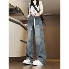 有货DK77-特批40美式大口袋弯刀牛仔裤男女款松紧腰，男装牛仔裤，星座603-2