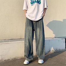 美式潮牌复古水洗做旧宽松牛仔裤男vibe风休闲垂感直筒裤WN21-P46，男装牛仔裤，星座1008