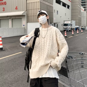 麻花毛衣男冬季新款日系复古休闲针织衫百搭宽松线衣外套7118/P50图片