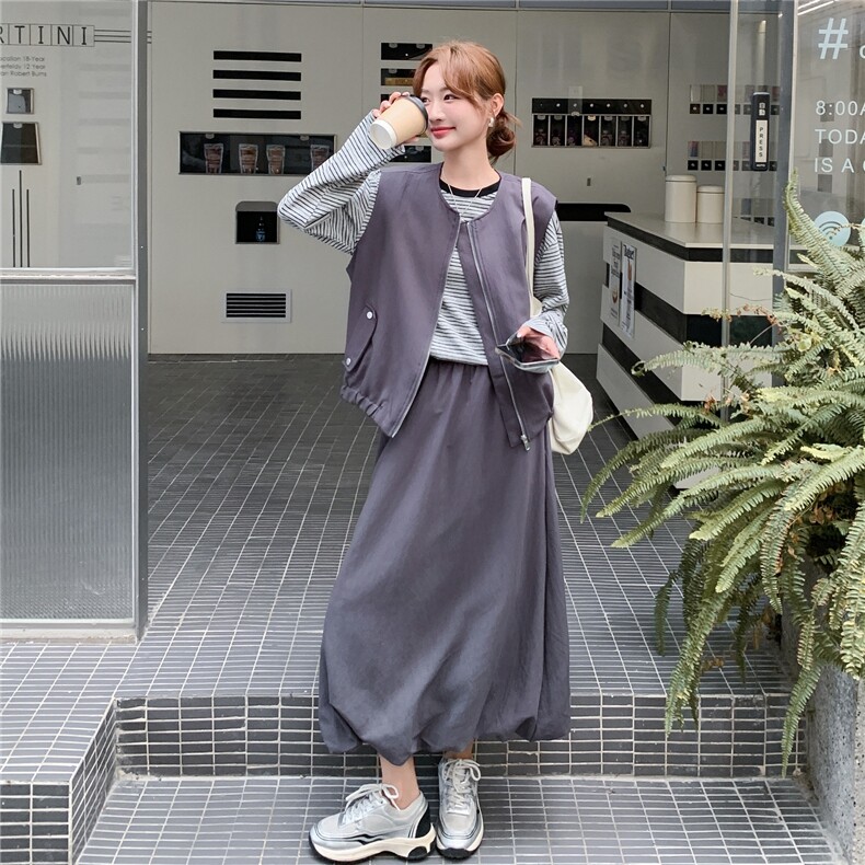 大货马甲+条纹T+半裙三件套2C206-L597-P185-K268,女装套装/套裙,2C206