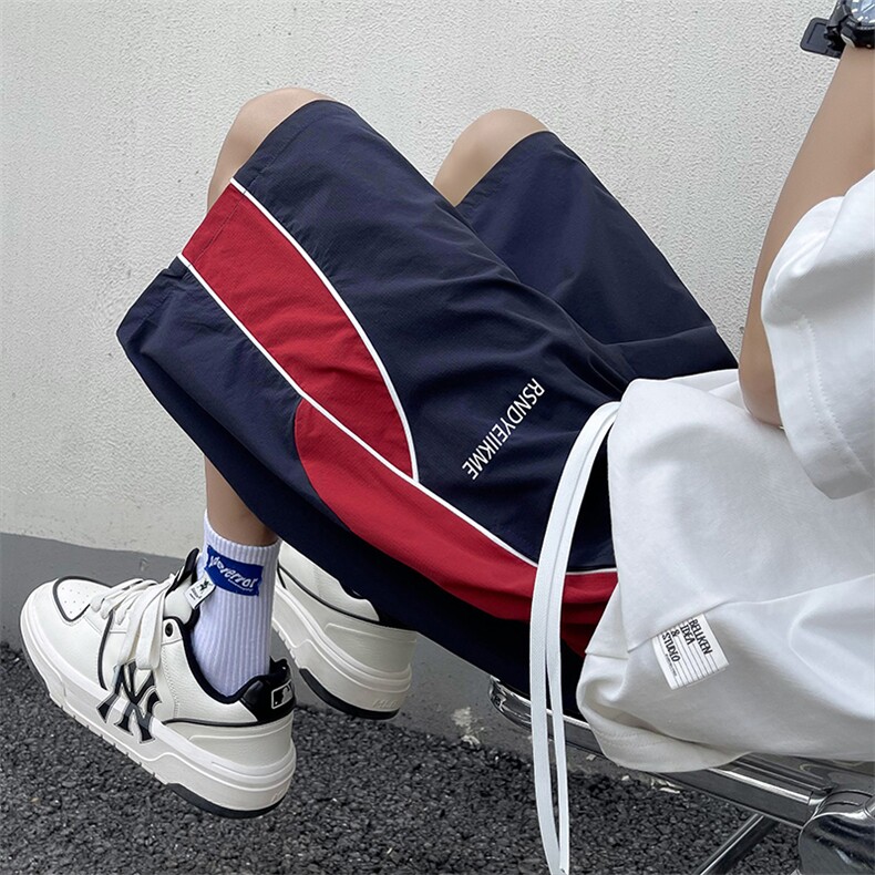 休闲短裤男韩版潮流拼色字母个性帅2023夏新款ins五分裤K4061-P32,男装休闲裤,星座412-3