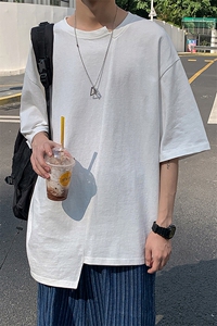 休闲五分袖潮流不规则上衣港风文艺设计拼接感T桖HY30TP35控48图片