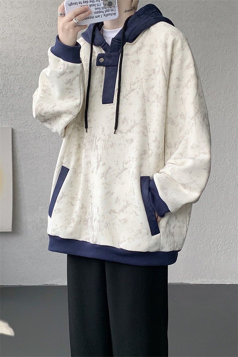 WY10158-特P55控98新款连帽撞色解构拼接大码男宽松情侣卫衣,男装卫衣,电商A059