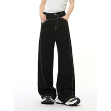 美式复古解构明线质感黑牛仔裤男女廓形宽松阔腿裤K71366-P39网图，男装牛仔裤，电商B245