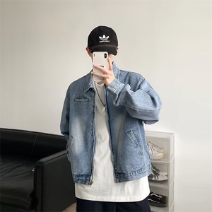 新款牛仔外套男女潮牌日系宽松复古做旧水洗牛仔夹克潮流图片