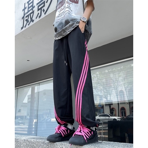 夏季薄款速干休闲裤男潮流三条杠宽松直筒运动裤子K0157-P40图片