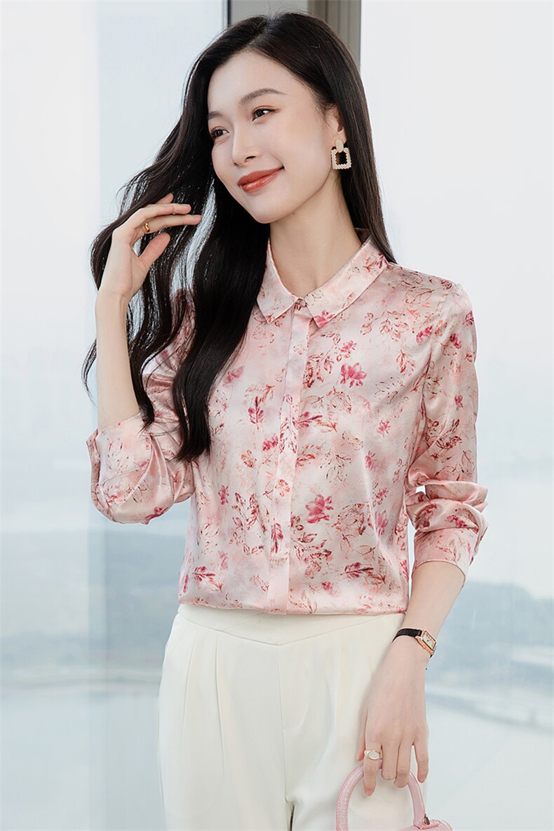 印花重磅真丝衬衫女长袖2026春装暗扣宽松衬衣小衫丝绸真丝上衣,女装衬衫,阿舍尔精品