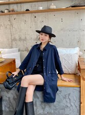 2021秋季新款翻领抽皱个性款风衣外套连衣裙，女装风衣，微迪菲