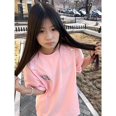 H0860-P35推荐#贴布刺绣简约粉色短袖T恤，女装T恤，星座617A-2