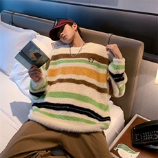 日系复古条纹针织衫潮牌ins秋季软糯情侣毛衣宽松男外套MY559-P58，男装针织衫/毛衣，星座1008