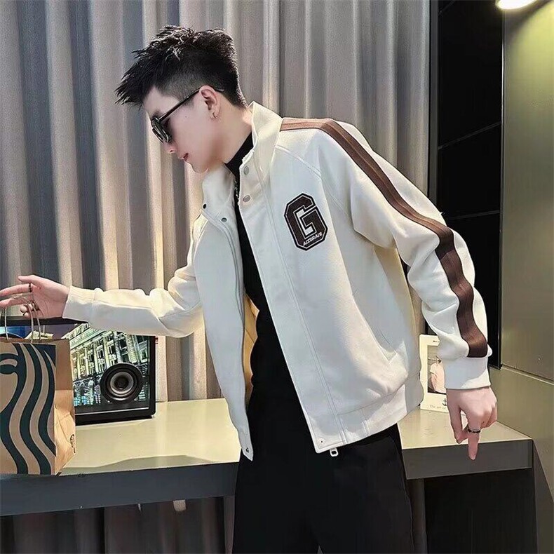 D61高级感刺绣棒球服外套男士时尚潮牌宽松上衣立领短款夹克图片