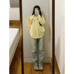 TC641-P45春秋新款日系复古设计感趣味腊肠小狗刺绣长袖衬衫上衣图片