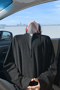 美式高街插肩袖半拉链双面德绒大码长袖T恤男T24508-特P25控48图片