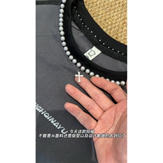 24T101-特P45夏装潮流圆领领口手工钉珠装饰男女短袖T恤，男装T恤，电商B327