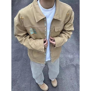 巴恩风休闲夹克男女款宽松设计感翻领棒球服刺绣工装外套W29图片