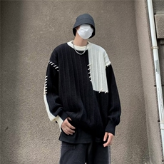 拼接撞色毛衣男冬季潮宽松休闲慵懒风设计感小众套头针织衫P55，男装针织衫/毛衣，四季星座218-1