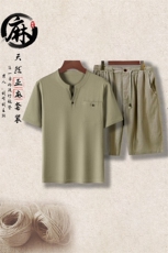 主推605/808风中老年亚麻套装短袖T恤中年棉麻亚麻短裤，男装牛仔裤，钱塘723