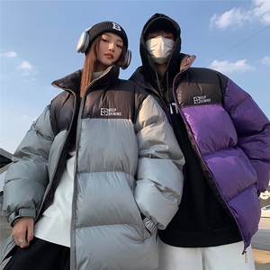 EQ337立领拼接撞色面包服男女情侣装2024新款棉衣外套潮流棉服,条纹法式衬衫搭配图片