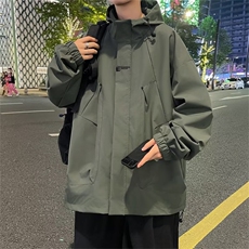 冲锋衣男秋季宽松连帽夹克防风防水衣服休闲帅气工装外套JW144，男装夹克，星座1116A-1（原606A）