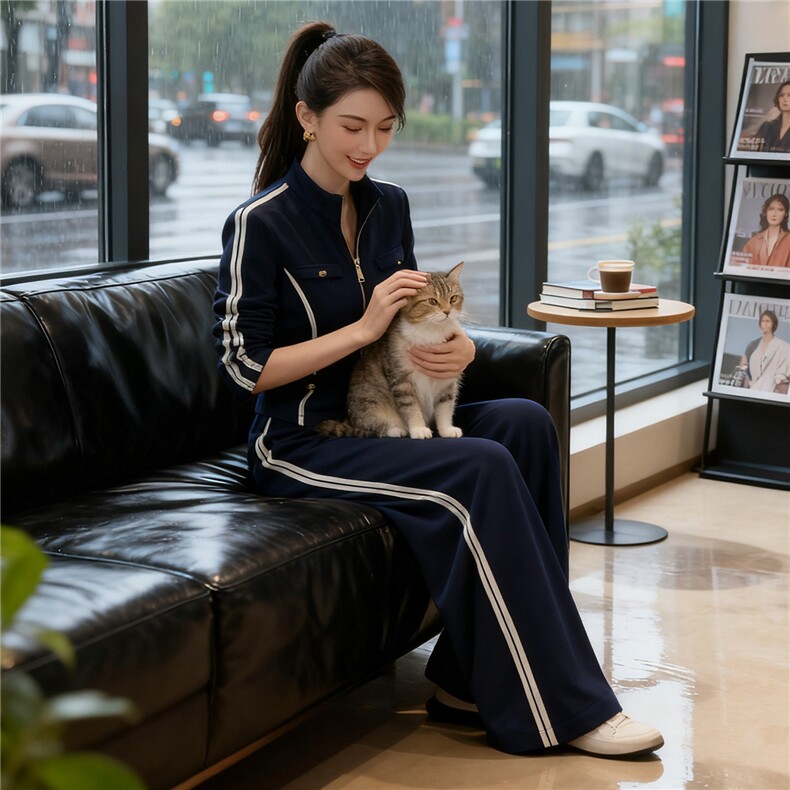 欧货时尚休闲运动套装修身显瘦女秋季新款立领拉链卫衣长裤两件套,女装套装/套裙,江南