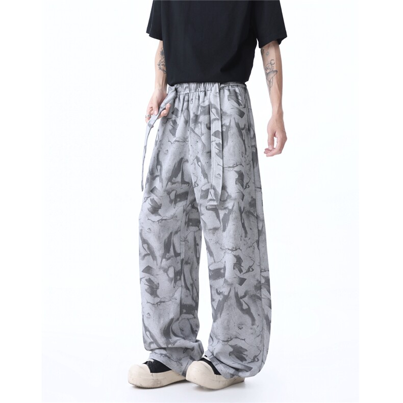 2026春款时尚飘带印花宽松百搭休闲裤男士垂感长裤K9963-特P40，男装休闲裤，电商A006