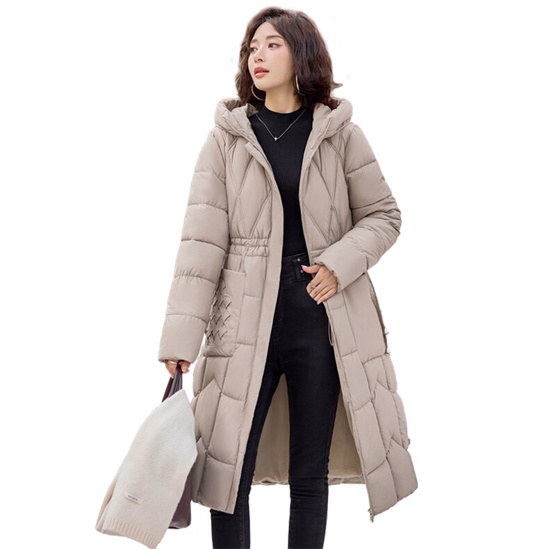 时尚保暖长款羽绒棉连帽棉衣女修身显瘦冬季外套,女装棉衣/棉服,利佳可人