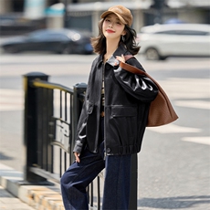 海宁皮衣女外套2025春秋新款时尚皮夹克时尚休闲宽松显瘦上衣，女装皮衣，美拉德工厂直营店