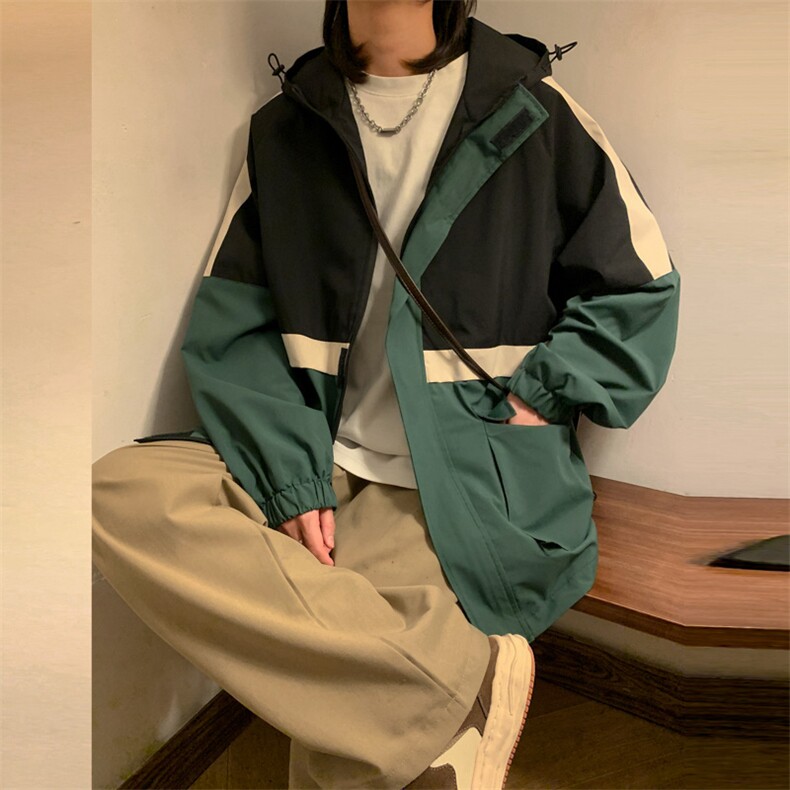 新款连帽冲锋衣夹克男撞色港风拼接潮流休闲外套JK2303-P68,男装夹克,星座717