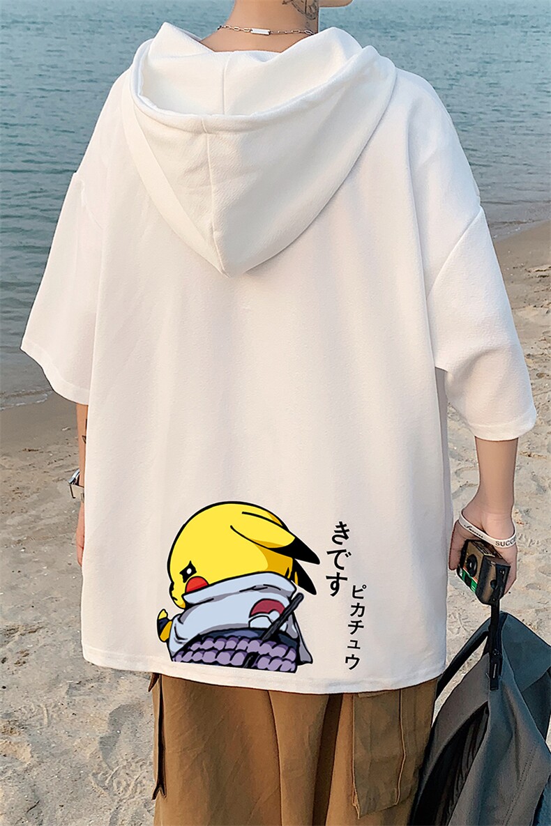 LD54036-P45连帽短袖t恤男大码胖子带帽五分袖中袖,男装T恤,电商A040