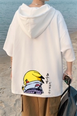 LD54036-P45连帽短袖t恤男大码胖子带帽五分袖中袖，男装T恤，电商A040