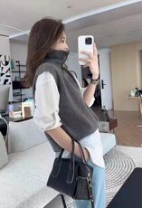 2024秋冬新款羊毛女士金属扣高翻领羊毛背心马甲，女装马甲，胜酷羊绒