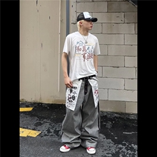 NK1007-P58美式高街复古水洗反穿设计感牛仔裤男街头潮牌宽松，男装牛仔裤，电商B323A