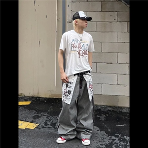 NK1007-P58 美式高街复古水洗反穿设计感牛仔裤男街头潮牌宽松图片