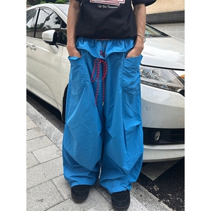 CP1238-P47 美式复古格子撞色褶皱工装伞兵裤男宽松阔腿弯刀裤图片