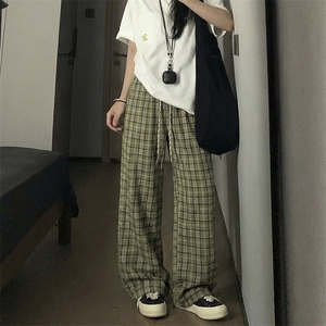撞色格子休闲裤慵懒风松弛感复古直筒阔腿裤男C62206-TP3059