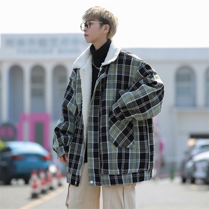 美式复古小香风格子棉衣2024冬季新款羊羔毛棉服男外套 W7964-P85图片