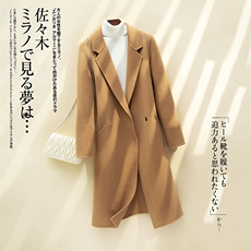 高端气质宽松茧型羊毛女驼色呢子毛呢外套秋冬双面羊绒大衣中长款，女装双面呢大衣，召鑫羊绒双面呢