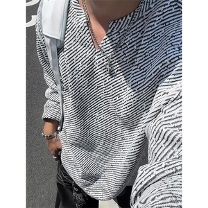 重磅320g斜纹银丝雪尼尔V领中性大码长袖T恤男T24545-特P25控48图片