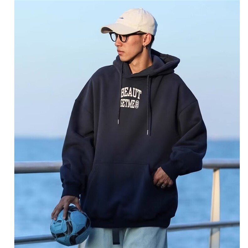 连帽卫衣男秋冬字母印花美式套头上衣oversize情侣外套CL6358/P50,女装短外套,星座506
