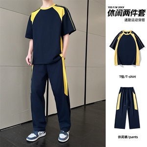 短袖t恤男士夏季ins潮牌帅气百搭运动套装休闲搭配一套上衣服图片